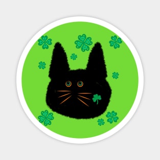 Fuzzy Cats Lucky Shamrock Black Cat Magnet